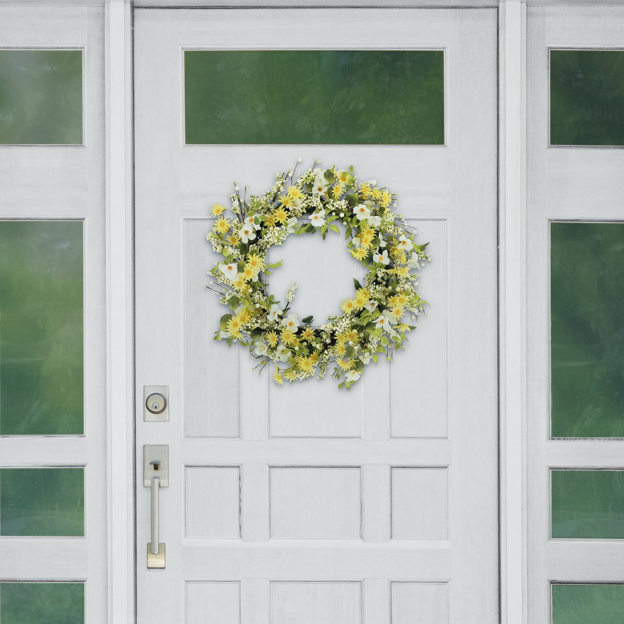 6 Pack: 30" Yellow & White Dogwood & Daisy Floral Spring Wreath